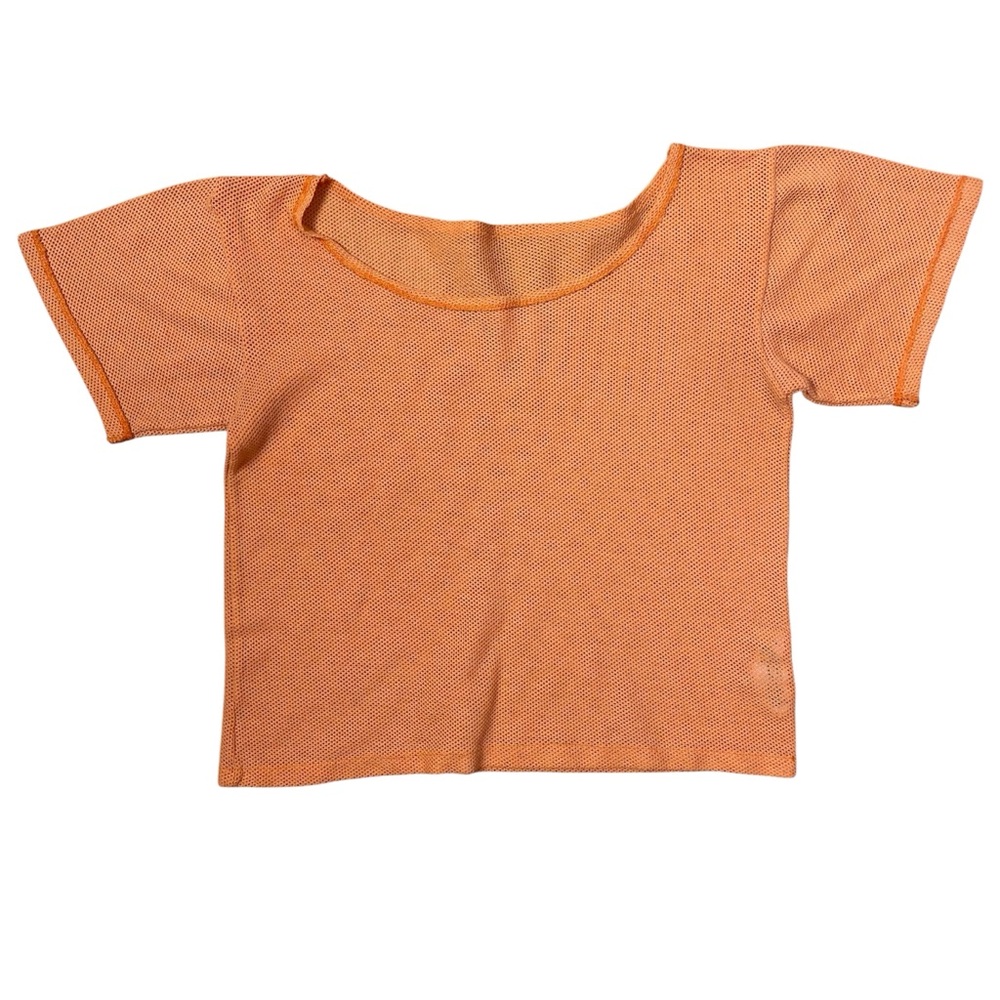 Le Soleil Fishnet Top Retro SM Neon Orange Baby Tee Mesh Y2K VTG Sheer 90s Rave